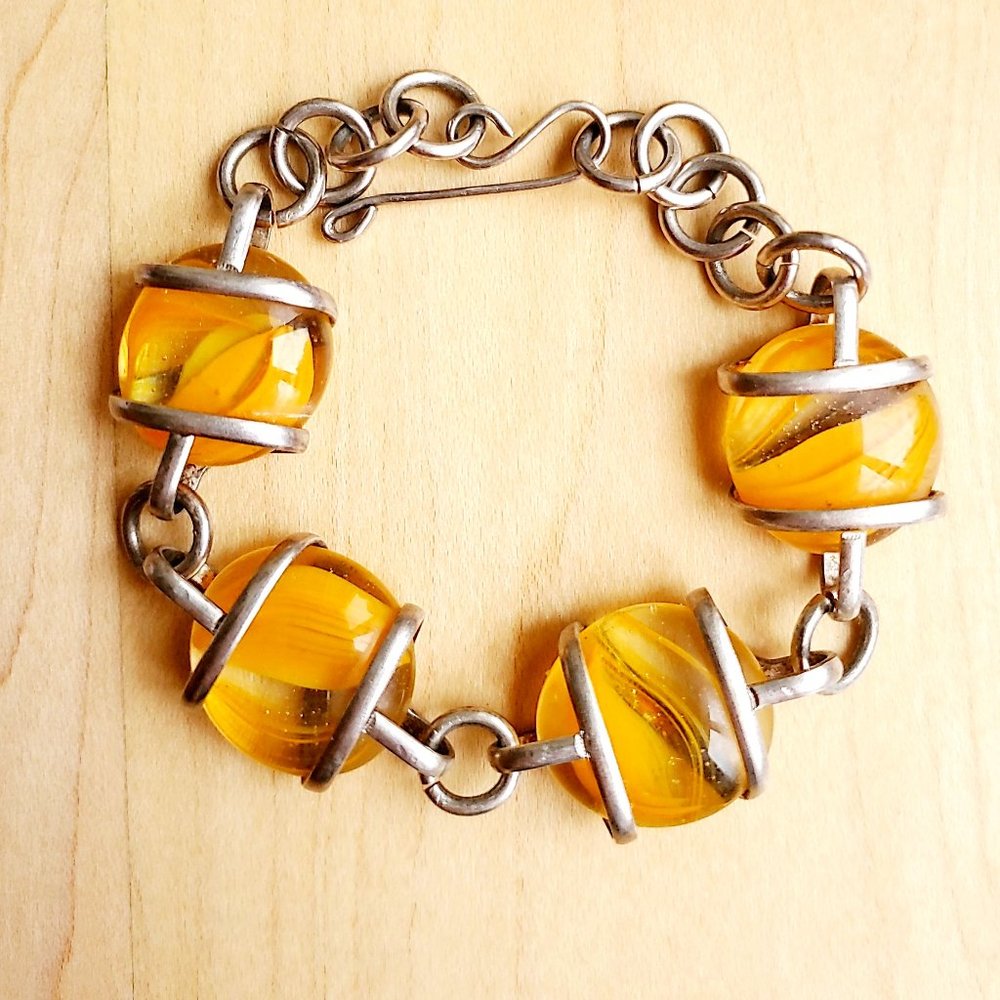 Handmade Golden Stone and Silver Metal Bracelet